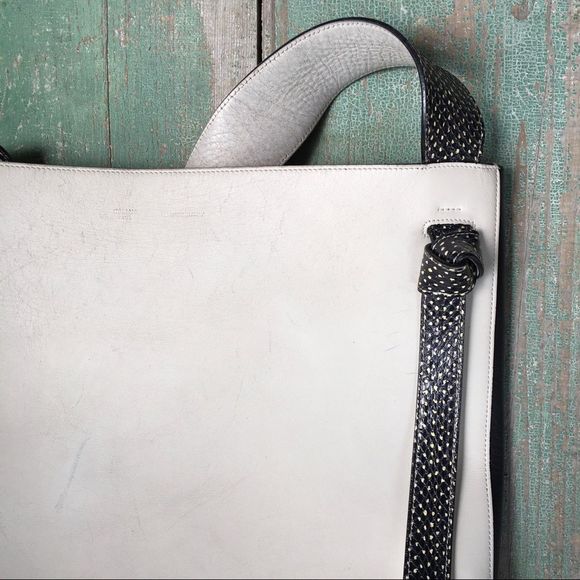 CELINE Shiny Smooth Calfskin Small Twisted Cabas White Black leather tote purse - Picture 16 of 16